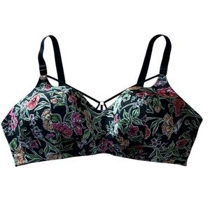 Torrid Floral Strappy Lined Bra, black, 40DDD